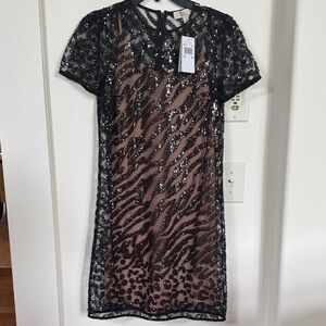 Michael Kors Black and Tan Sequin Dress